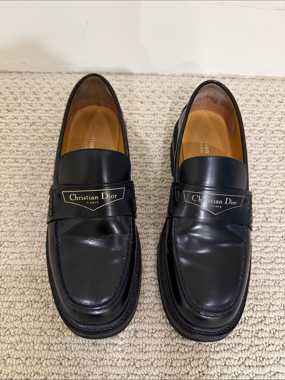 Dior Black Leather Logo Penny Loafers